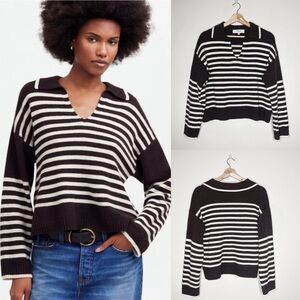 Madewell | Recycled Cashmere Wool Blend Polo Striped Sweater